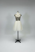 ED2002 Ivory Silver Beaded Short Cocktail Dress — Sample Sale AUD $349