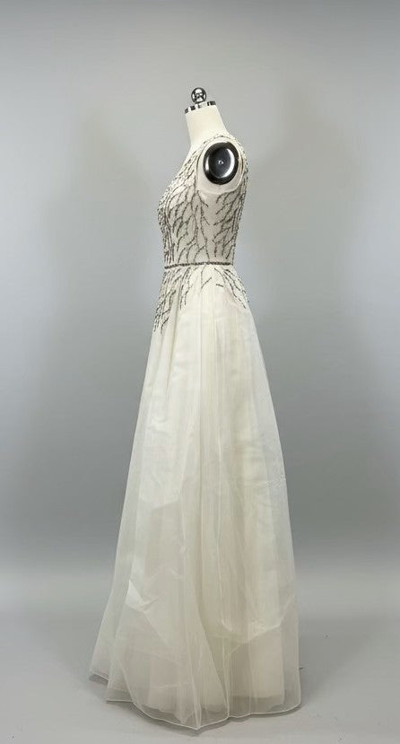ED2003 Ivory One Shoulder Beaded Chiffon Evening Gown - Sample Sale AUD $599