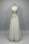 ED2003 Ivory One Shoulder Beaded Chiffon Evening Gown - Sample Sale AUD $599
