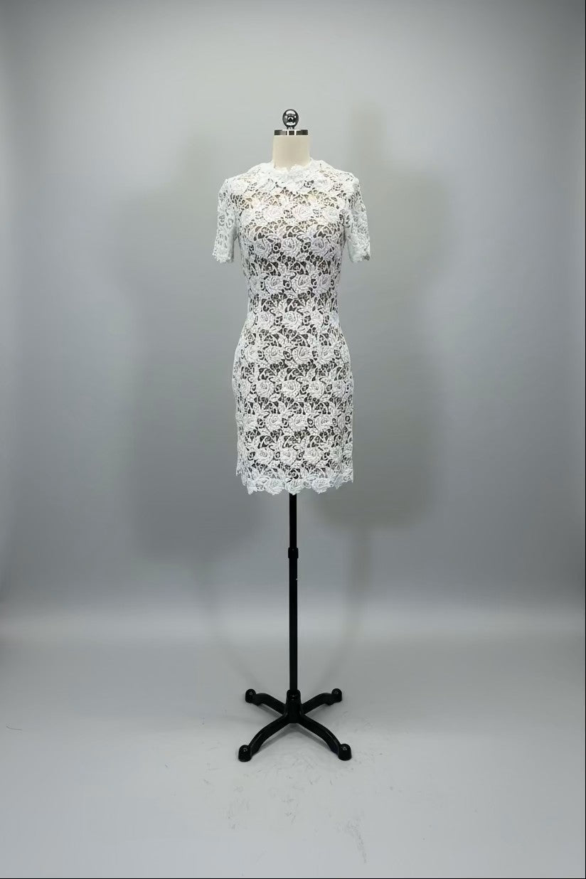 ED2005 White Lace Short Sleeve Cocktail Dress - Sample Sale AUD $249