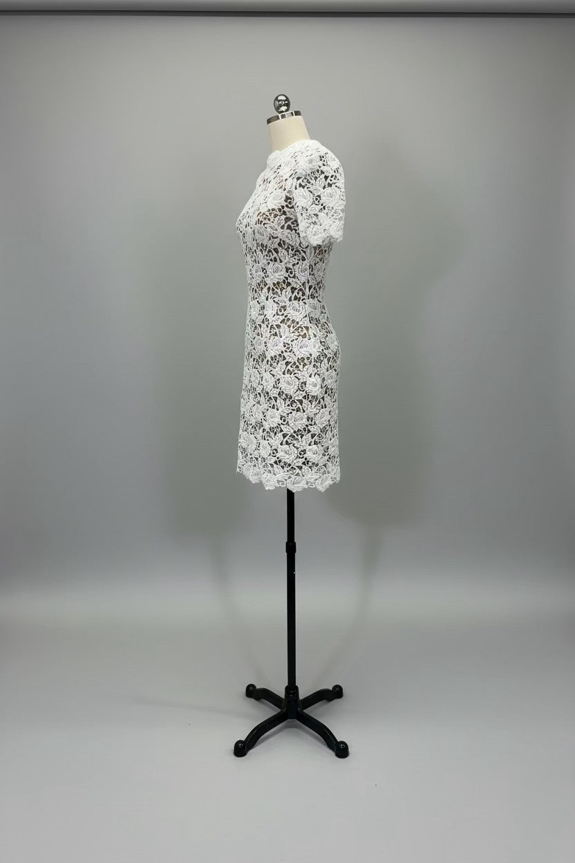 ED2005 White Lace Short Sleeve Cocktail Dress - Sample Sale AUD $249