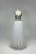 ED2006 Ivory Beaded V-Neck Tulle Ball Gown - Sample Sale AUD $749