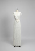 ED2010 V-Neck Lace Column Wedding Gown with Floral Accent - Sample Sale AUD $449