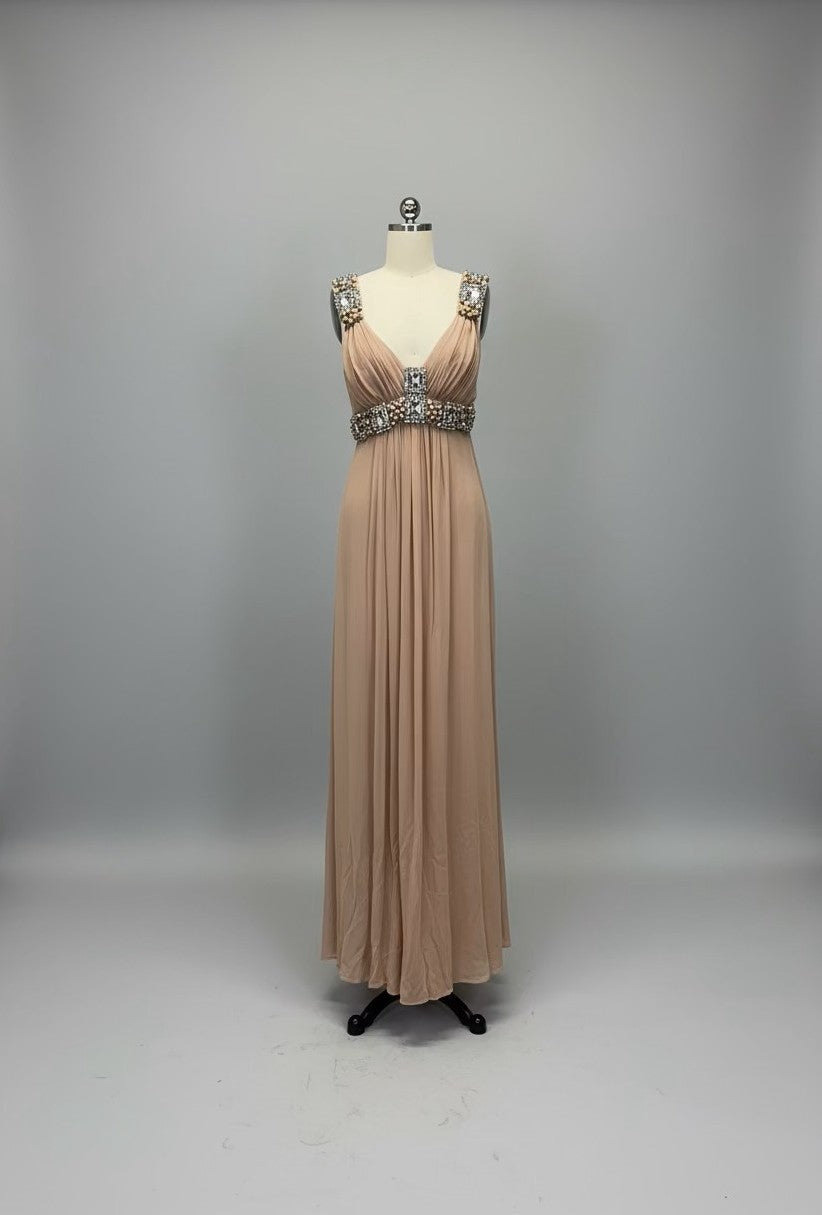 ED2011 Jeweled Empire Waist Nude Evening Gown - Sample Sale AUD $599