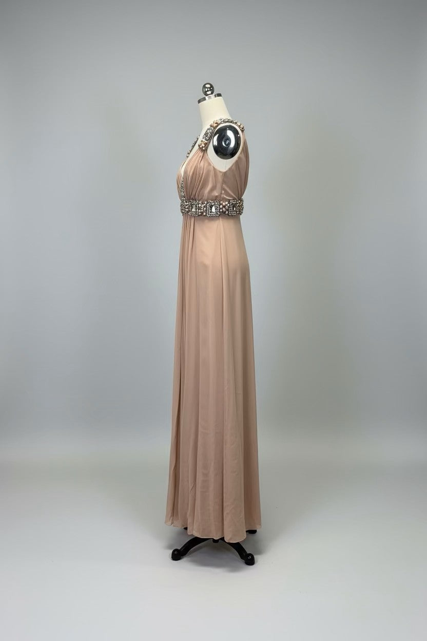 ED2011 Jeweled Empire Waist Nude Evening Gown - Sample Sale AUD $599