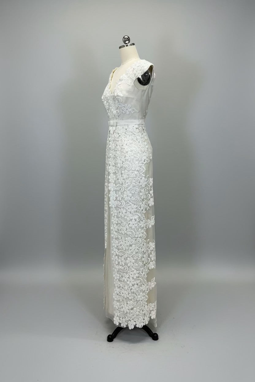 ED2012 V-Neck Cap Sleeve Floral Lace Column Wedding Gown - Sample Sale AUD $399