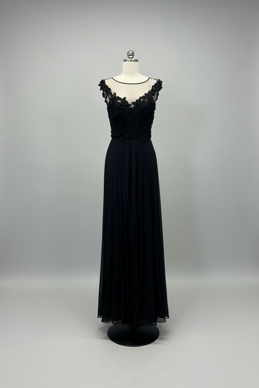 ED2013 Illusion Floral Appliqué Black Evening Gown - Sample Sale AUD $449