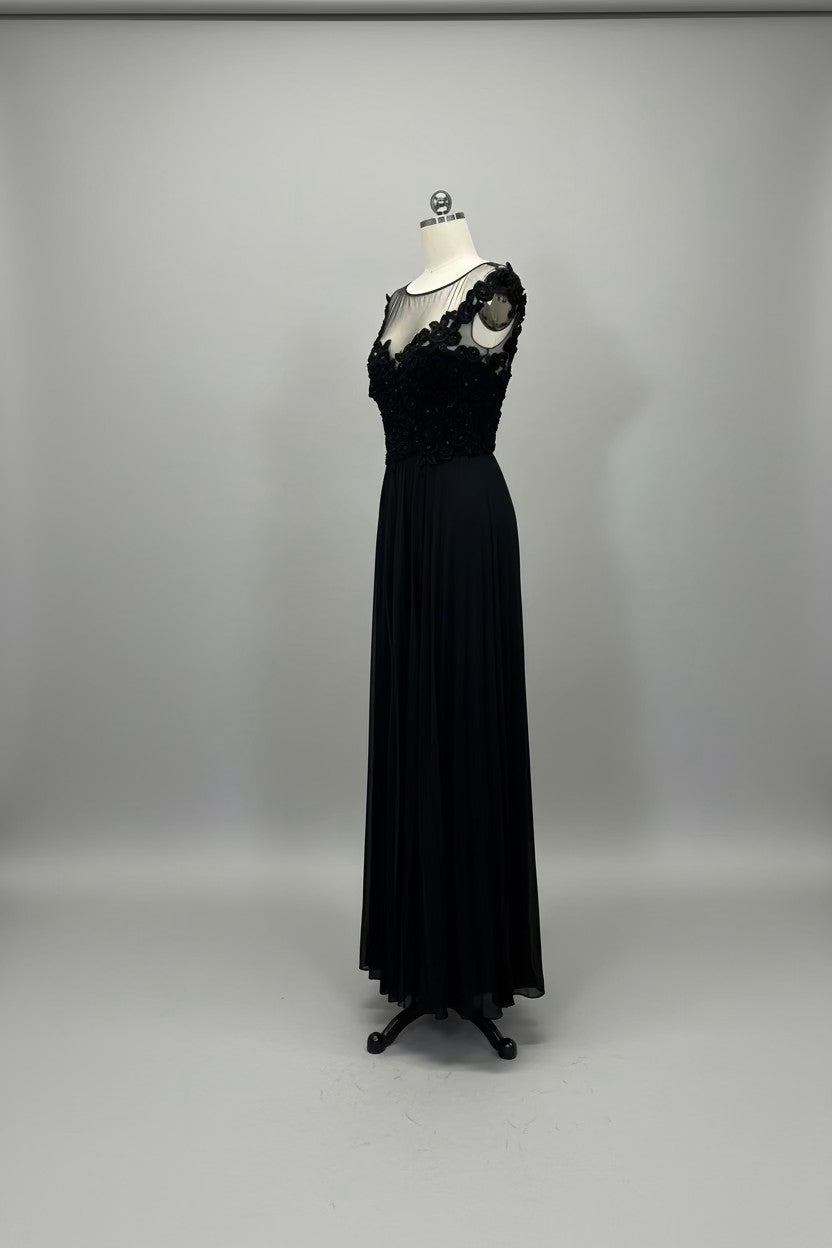 ED2013 Illusion Floral Appliqué Black Evening Gown - Sample Sale AUD $449
