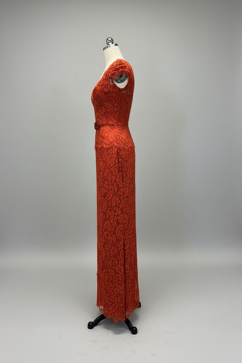 ED2015 Romantic Red Lace V-Neck Sheath Evening Gown - Sample Sale AUD $449