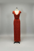 ED2015 Romantic Red Lace V-Neck Sheath Evening Gown - Sample Sale AUD $449