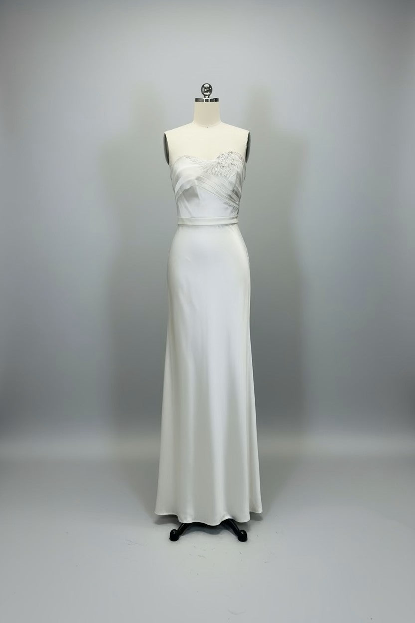 ED2017 Minimalist Strapless Satin Sheath Gown with Asymmetrical Ruching - Sample Sale AUD $349