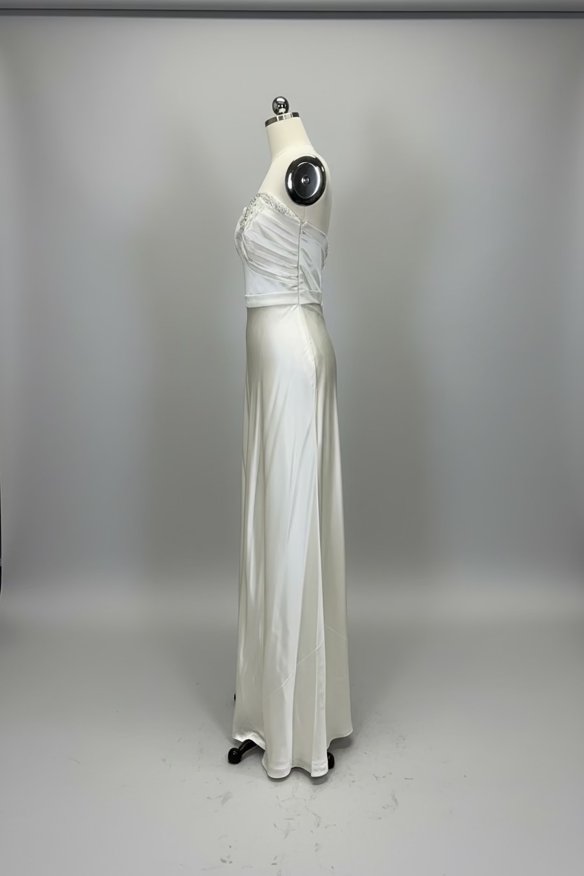 ED2017 Minimalist Strapless Satin Sheath Gown with Asymmetrical Ruching - Sample Sale AUD $349