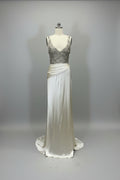 ED2018 V-Neck Beaded Satin Evening Gown with Ruched Waist - Sample Sale AUD $599